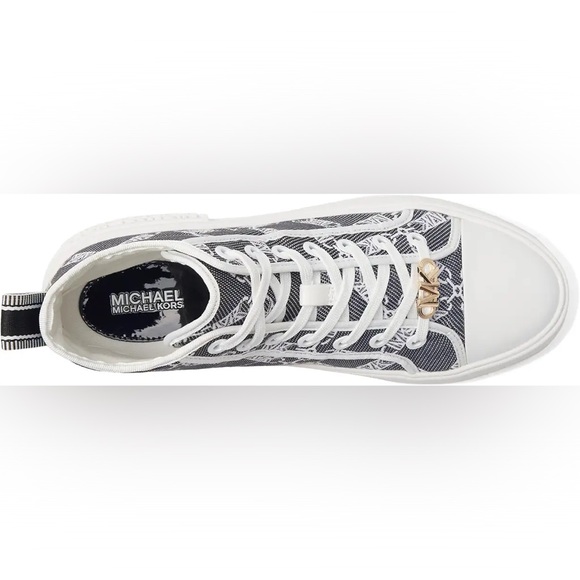 NEW Michael Kors Evy Empire Logo Jacquard High-Top Sneaker Blck/Optic White Sz 8 - Picture 3 of 13